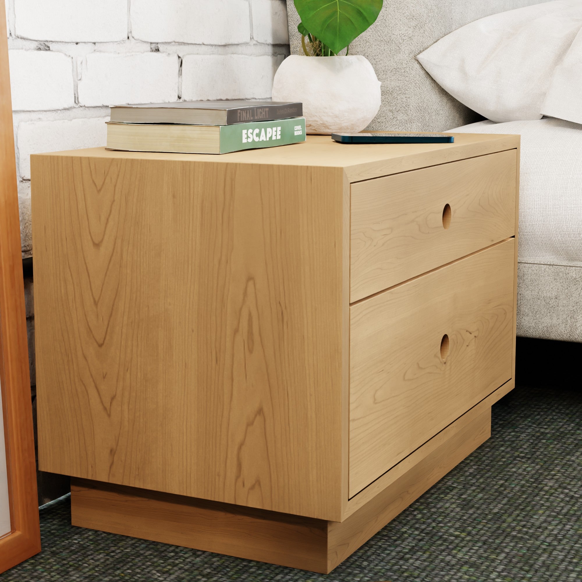 Maple Freestanding Nightstand with Double Drawers - Krøvel Furniture Co. Handmade in Maine