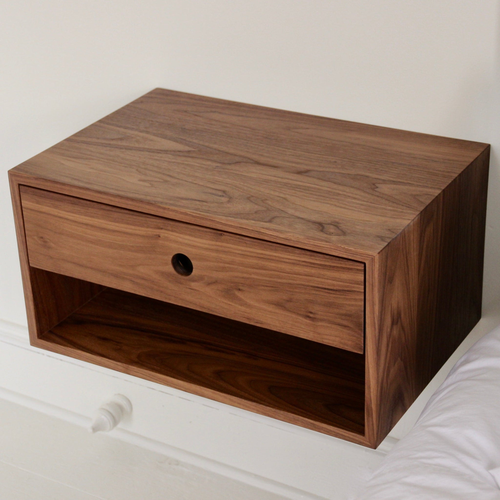Double Tall Floating Nightstand in Walnut - Krøvel Furniture Co. Handmade in Maine