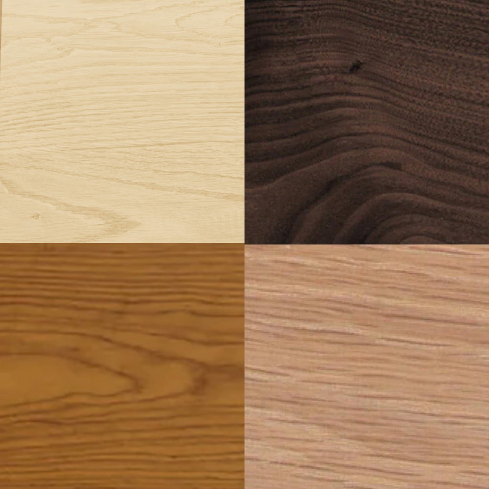 Four stunning hardwood textures are displayed in a grid by Krovel Furniture Co. The top left is light beige, the top right is dark brown, the bottom left shows medium brown with visible grain, while the bottom right features a lighter brown with a subtle grain pattern.