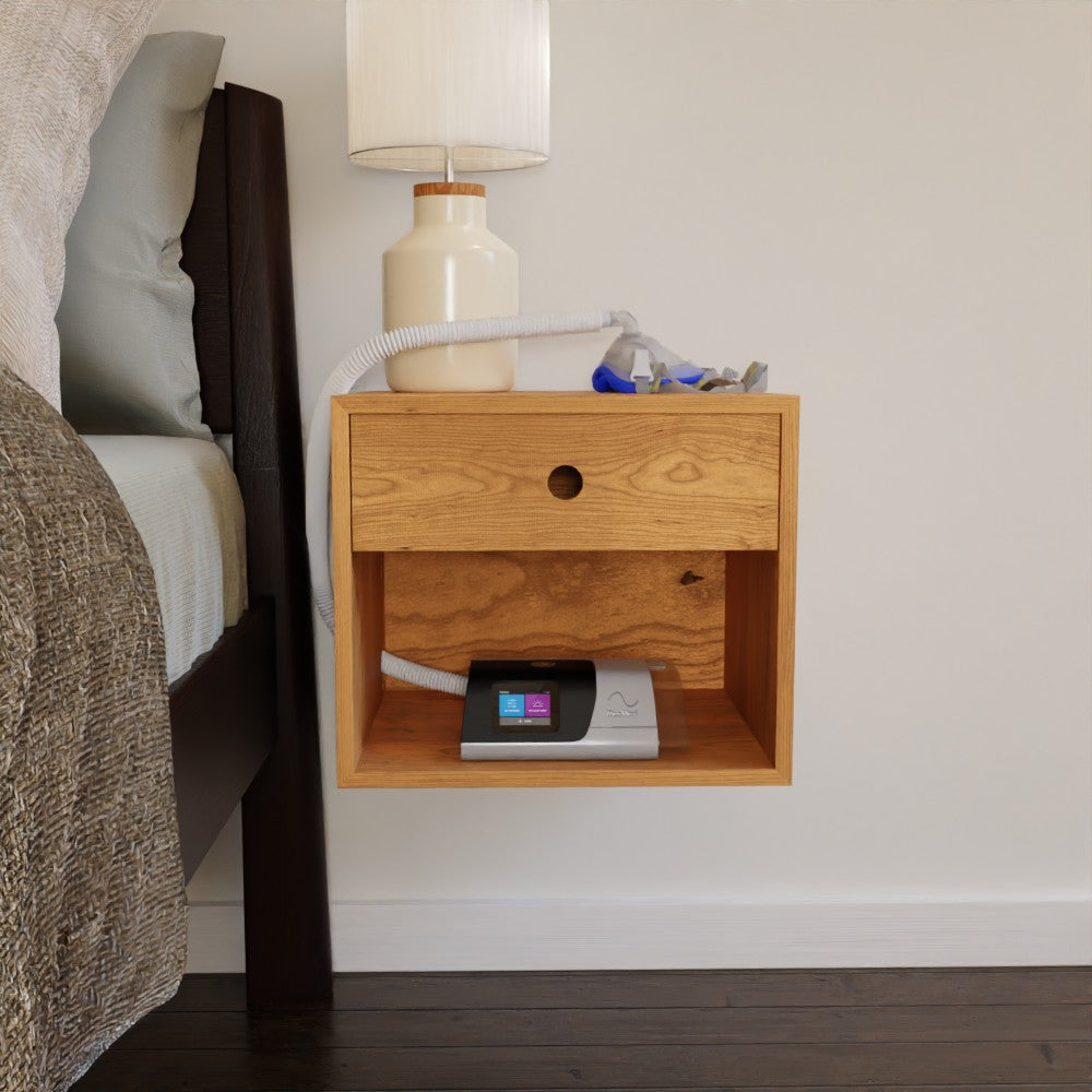 CPAP Floating Nightstand in Solid Cherry - Krøvel Furniture Co. Handmade in Maine