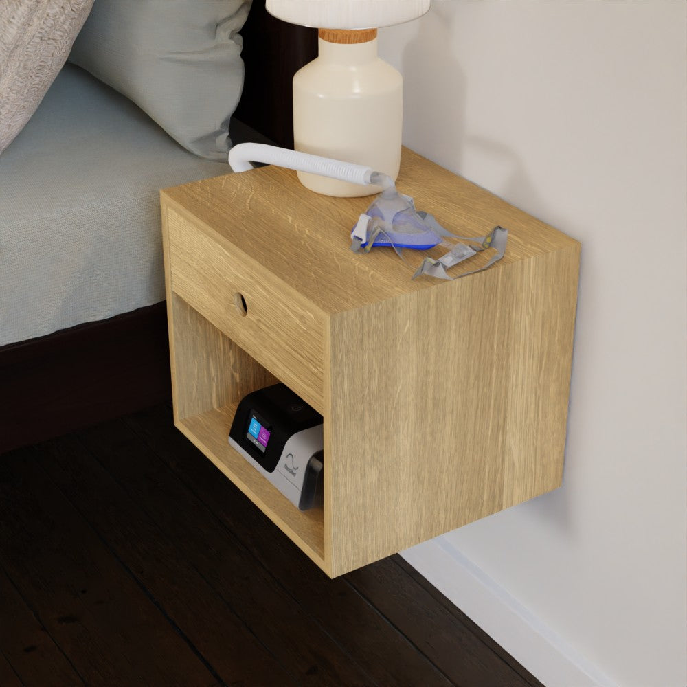 CPAP Floating Nightstand in Solid White Oak - Krøvel Furniture Co. Handmade in Maine