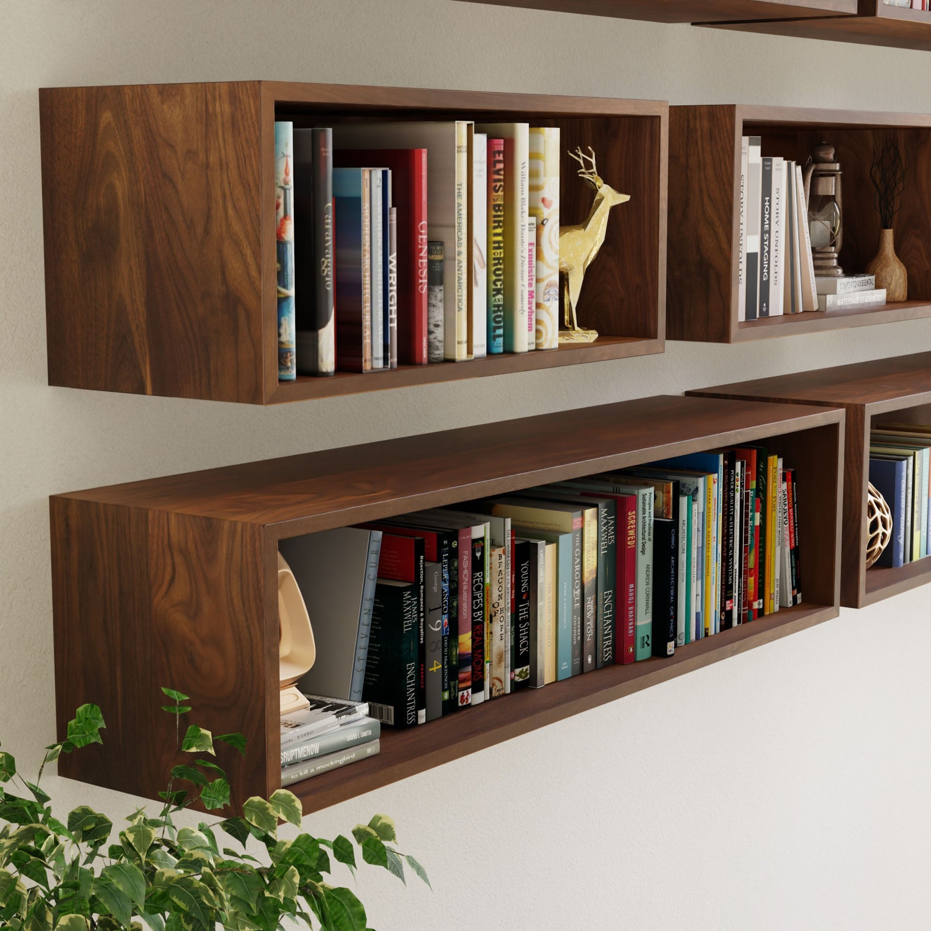 Floating Bookshelf in Walnut - Krovel Handmade in Maine