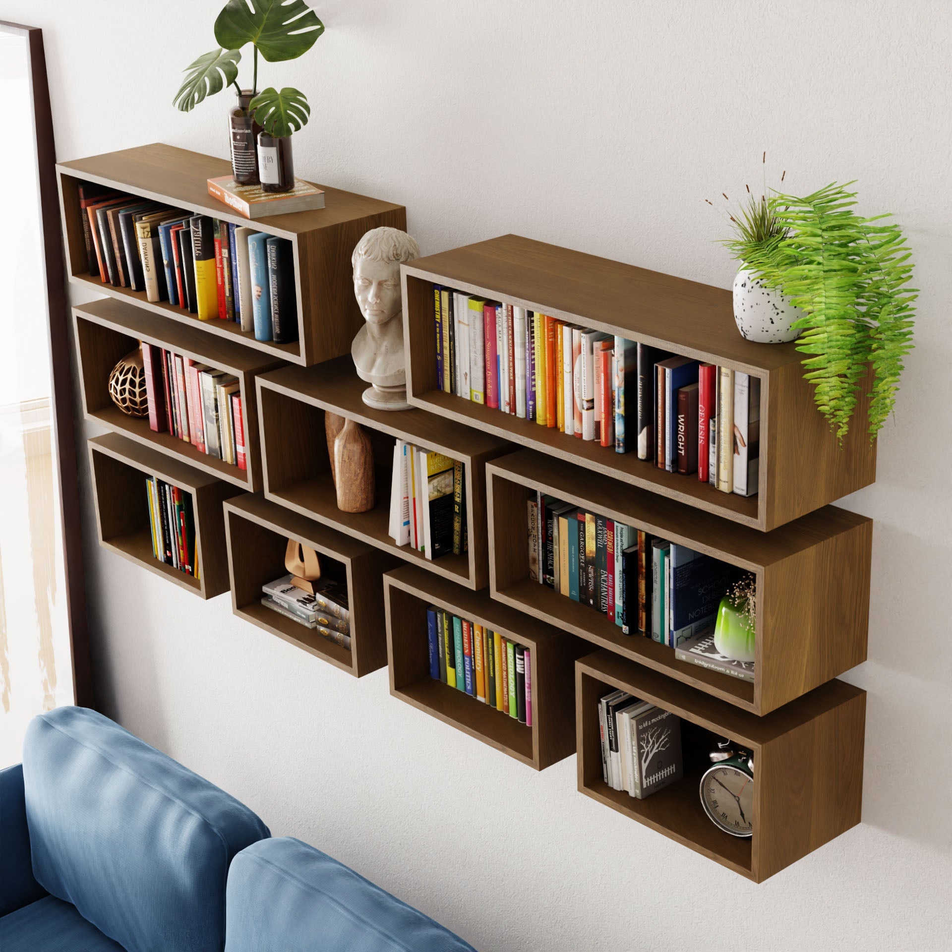Floating Bookshelf in White Oak Extra Small