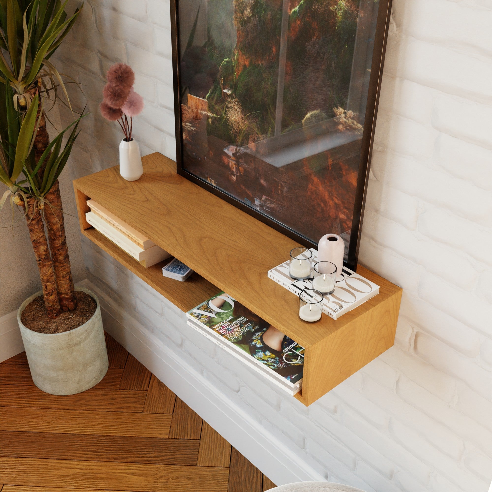 Floating Console Table in Solid Cherry - Krøvel Furniture Co. Handmade in Maine