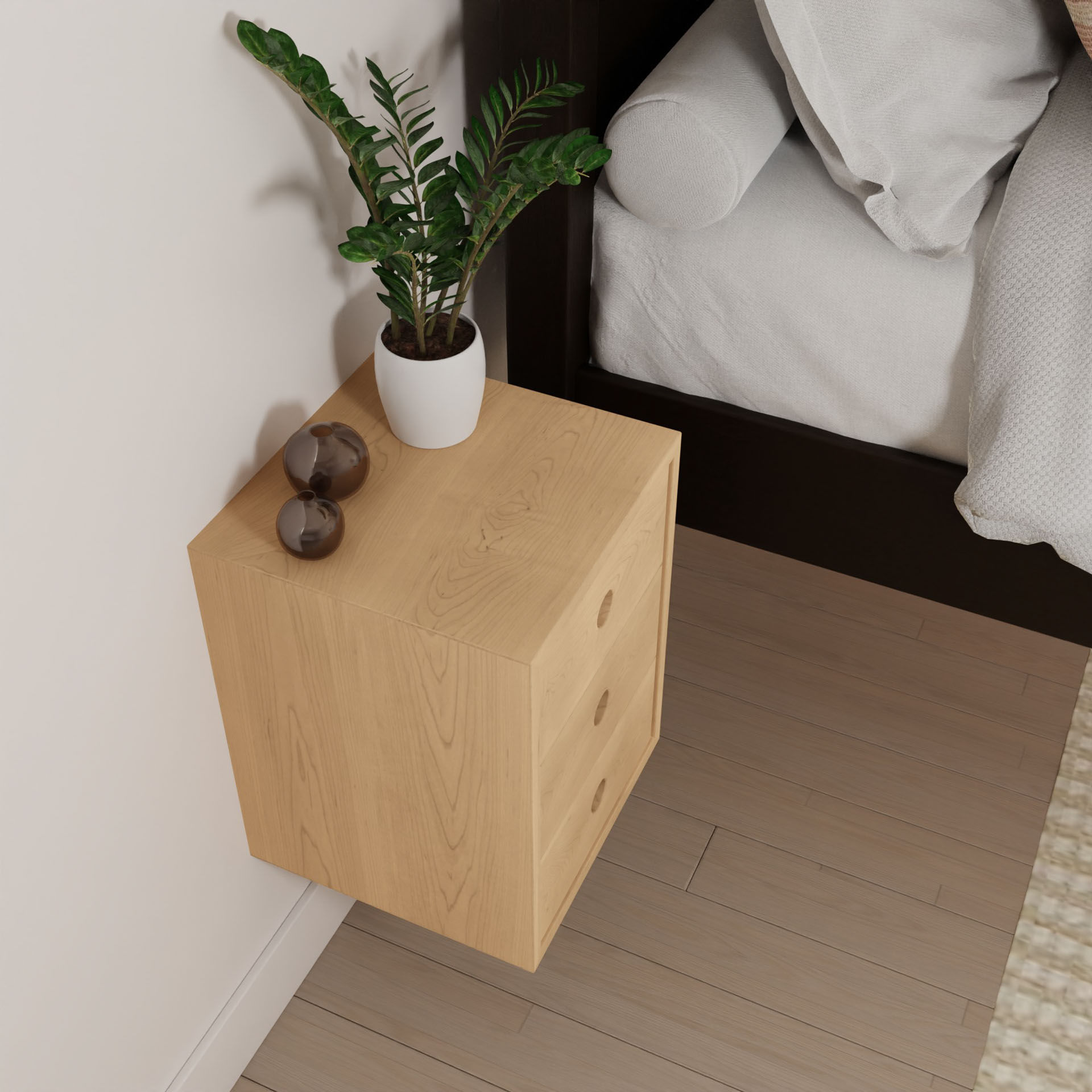 Floating Nightstand in Maple - Krovel Handmade in Maine 