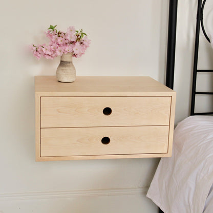 Floating Nightstand in Maple - Krovel DOUBLE DRAWER / Extra Small Handmade in Maine