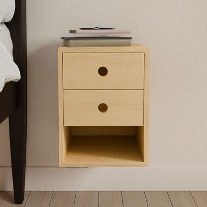 Floating Nightstand in Maple - Krovel DOUBLE DRAWER / SINGLE SHELF / Extra Small Handmade in Maine 