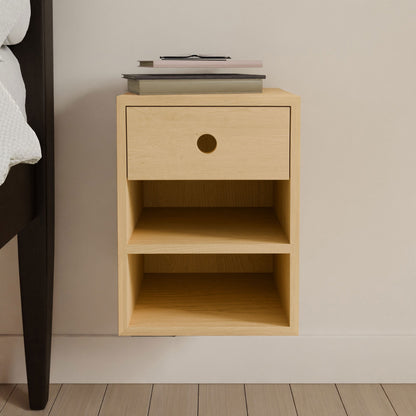 Floating Nightstand in Maple - Krovel SINGLE DRAWER / DOUBLE SHELF / Extra Small Handmade in Maine