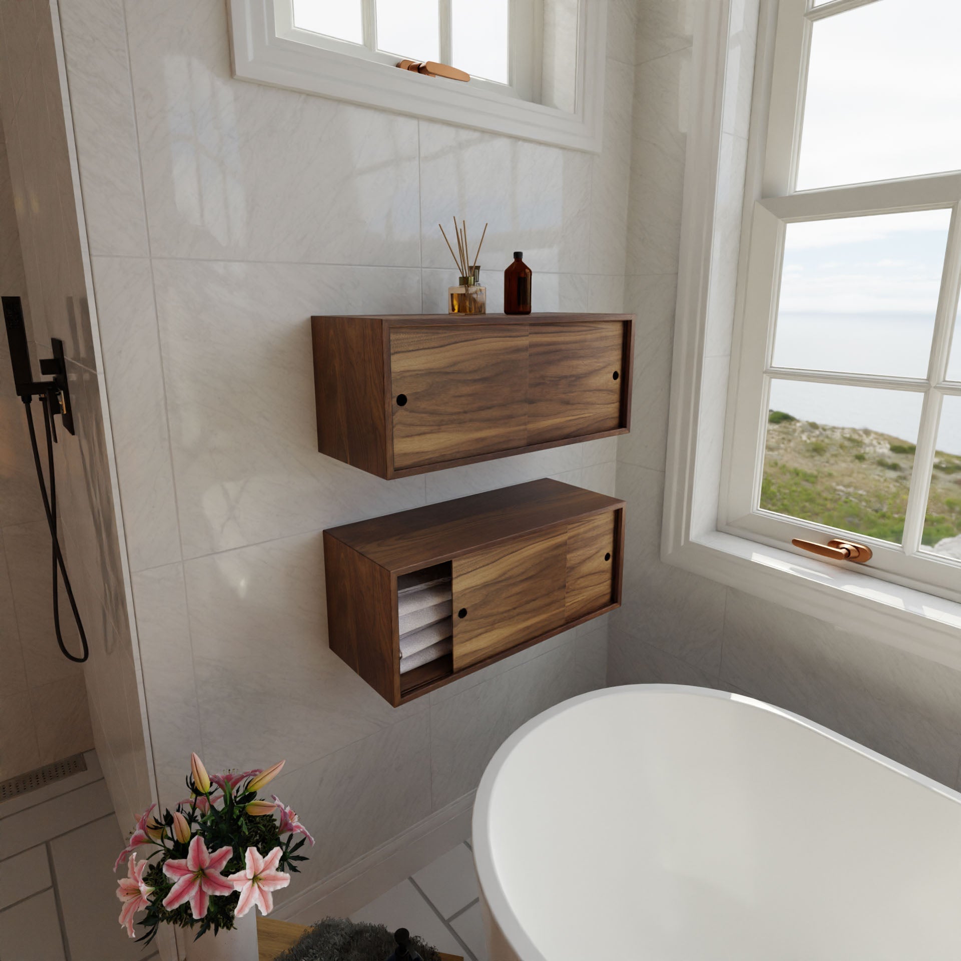 Floating Storage Cabinet in Walnut - Krovel Handmade in Maine