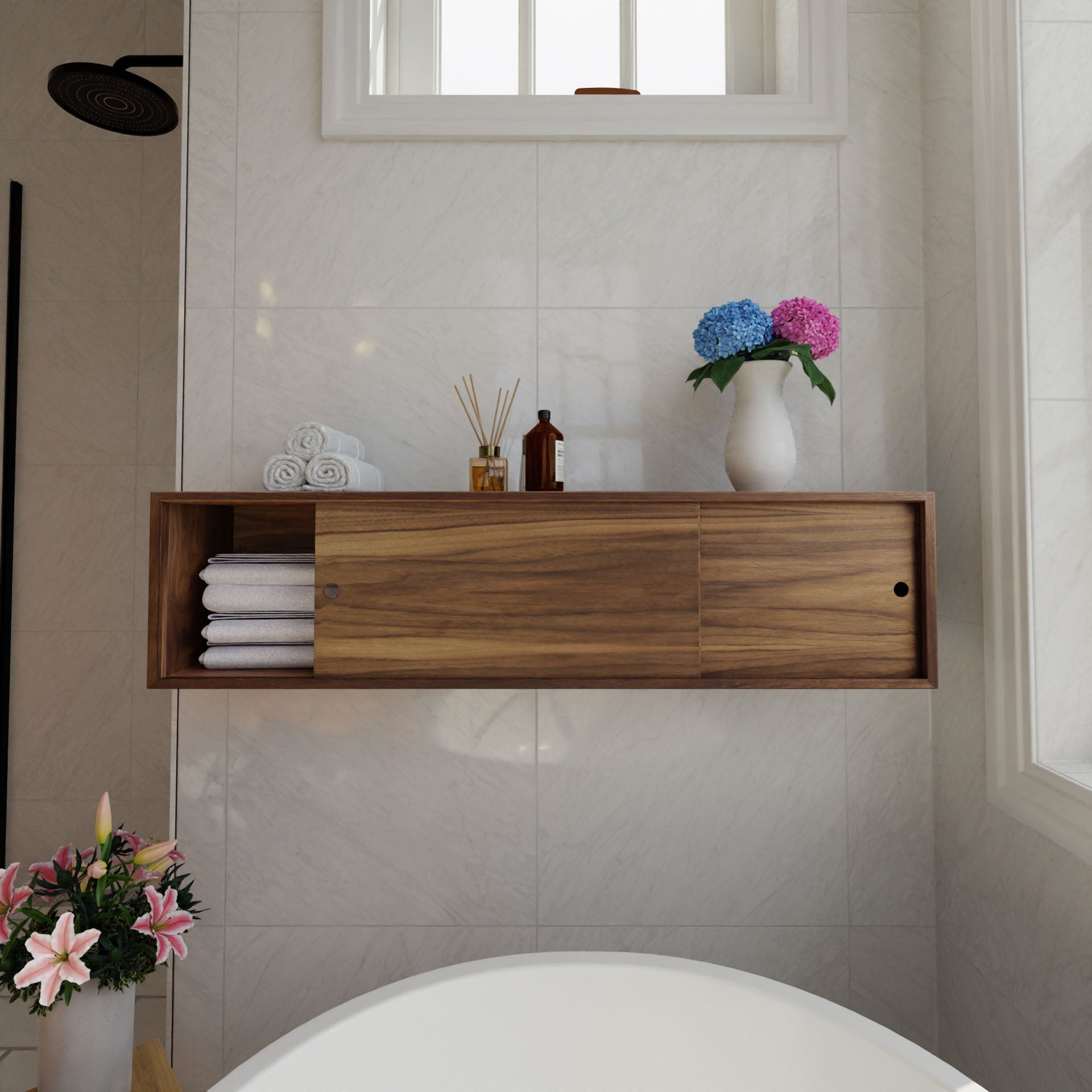 Floating Storage Cabinet in Walnut - Krovel Handmade in Maine