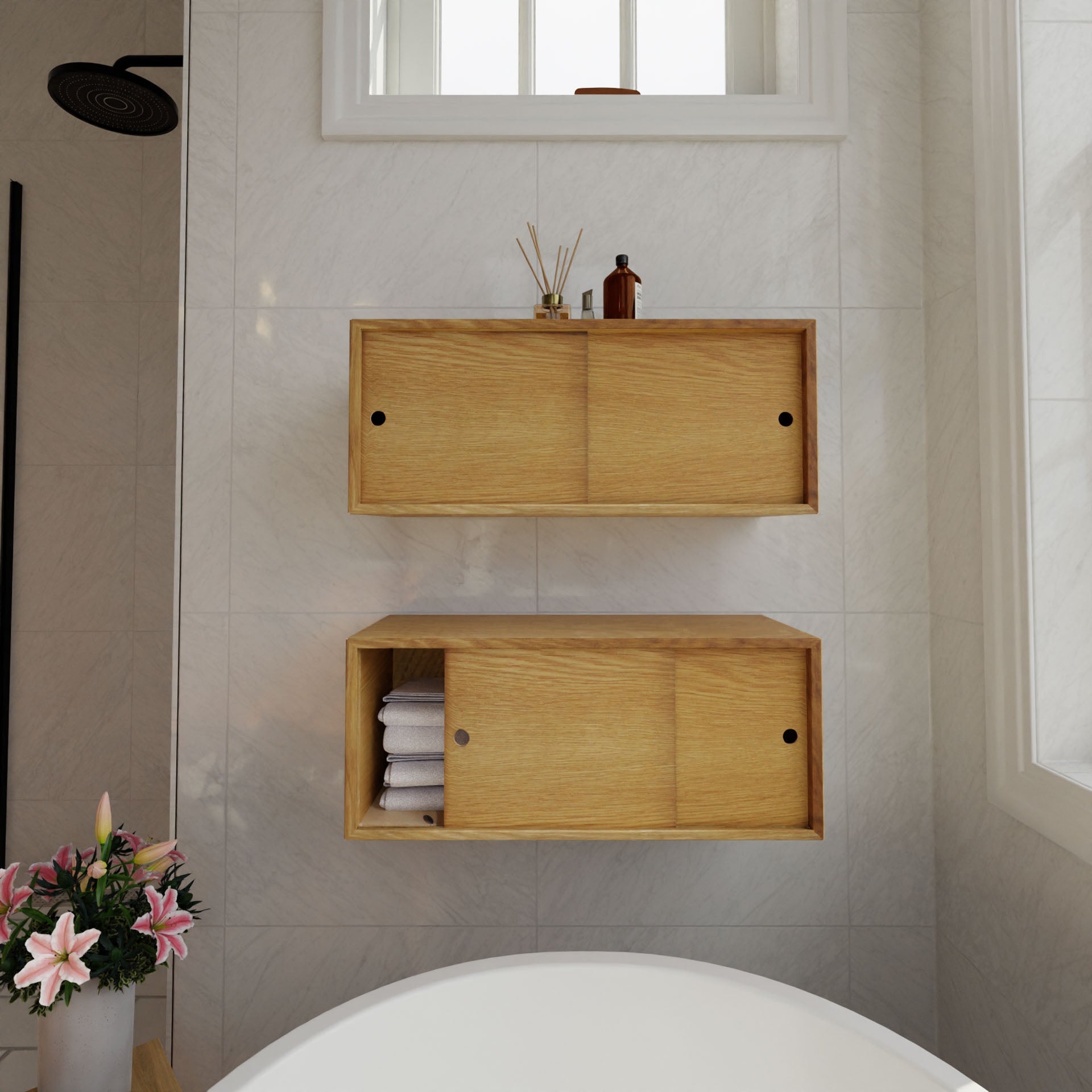 Floating Storage Cabinet in White Oak - Krovel Handmade in Maine