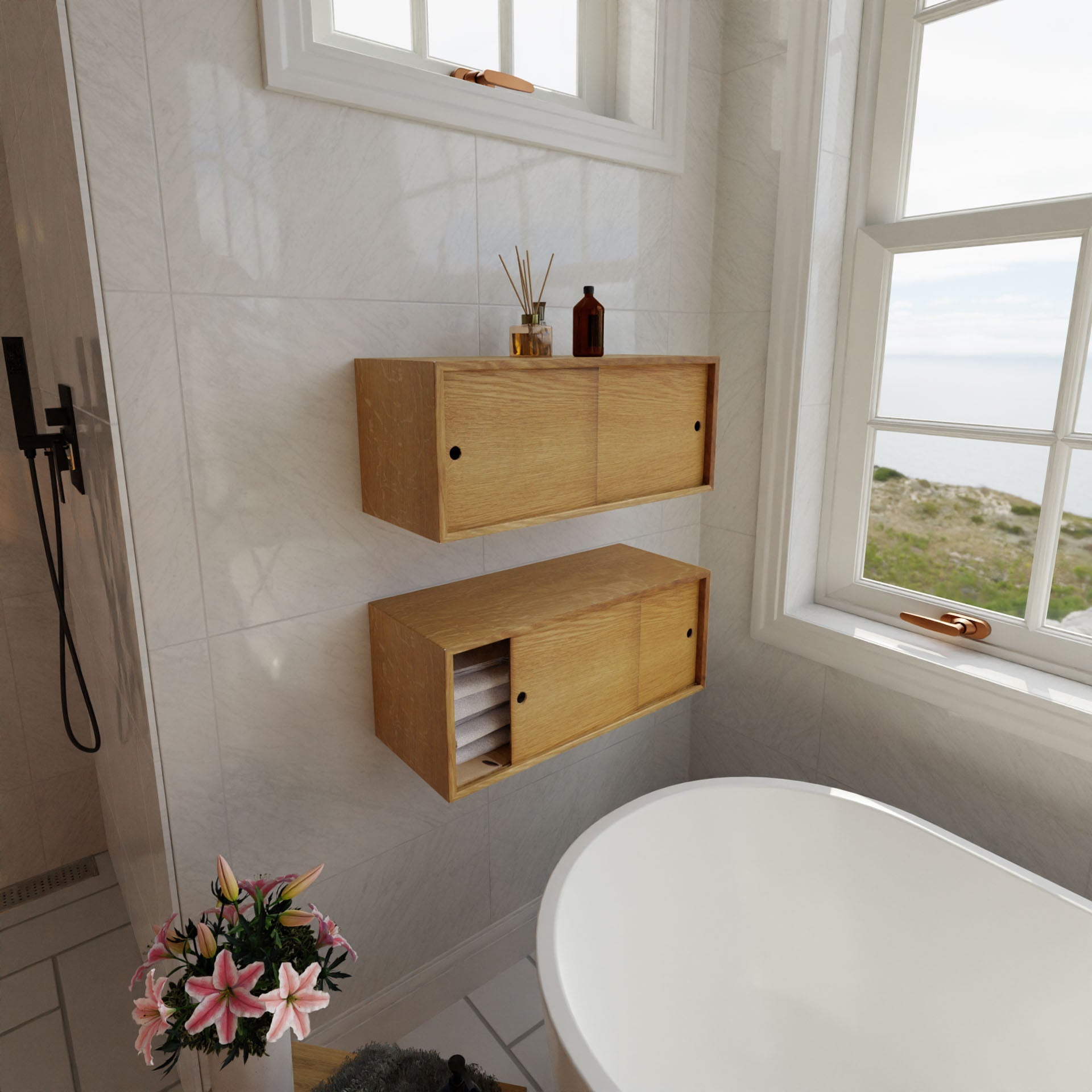 Floating Storage Cabinet in White Oak - Krovel Handmade in Maine