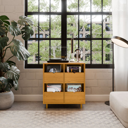 Record Credenza in Cherry - Krovel Four Drawer / 4" Handmade in Maine