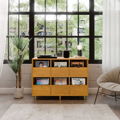 Record Credenza in Cherry - Krovel Six Drawer / 4" Handmade in Maine