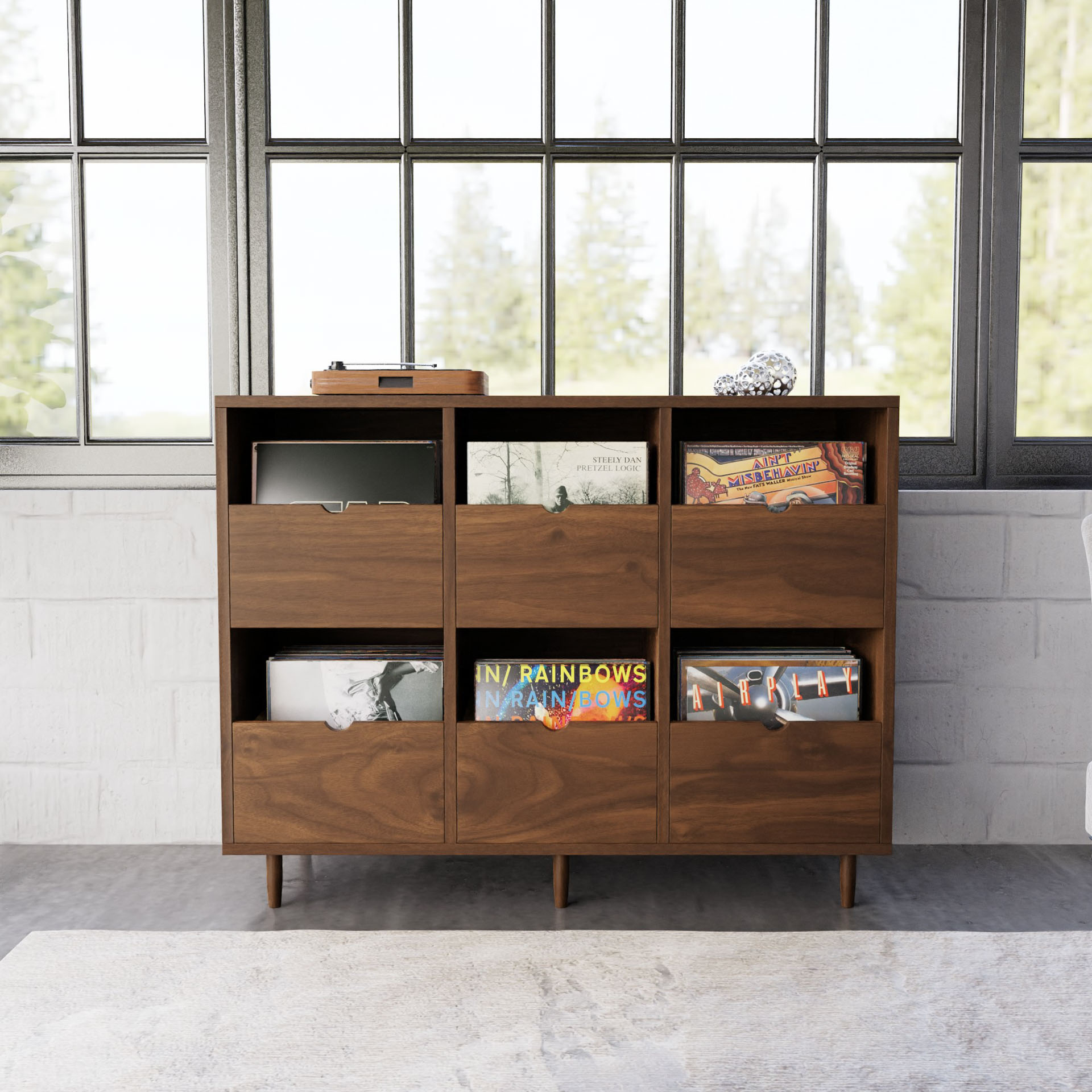 Record Credenza in Walnut - Krovel Six Drawer / 4" Handmade in Maine