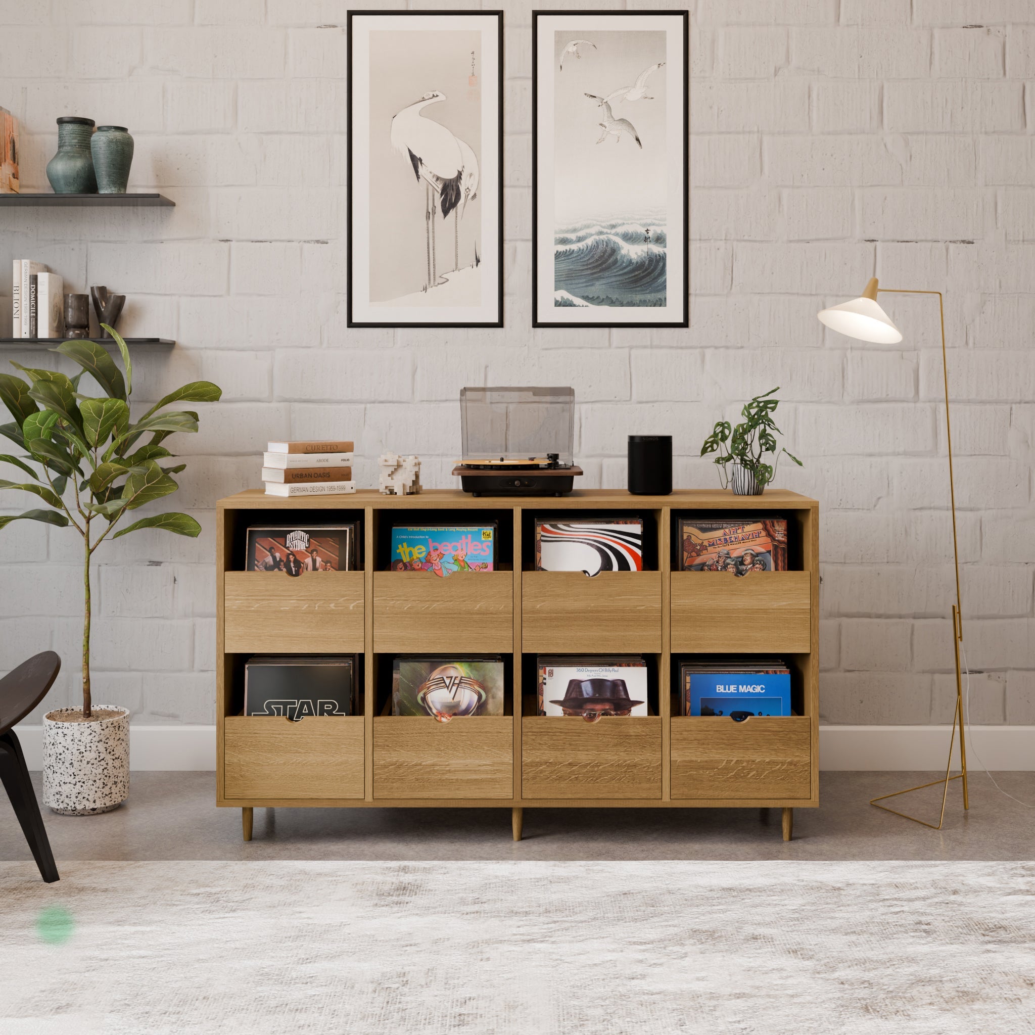 Record Credenza in White Oak - Krovel Eight Drawer / 4" Handmade in Maine#configuration_eight-drawer