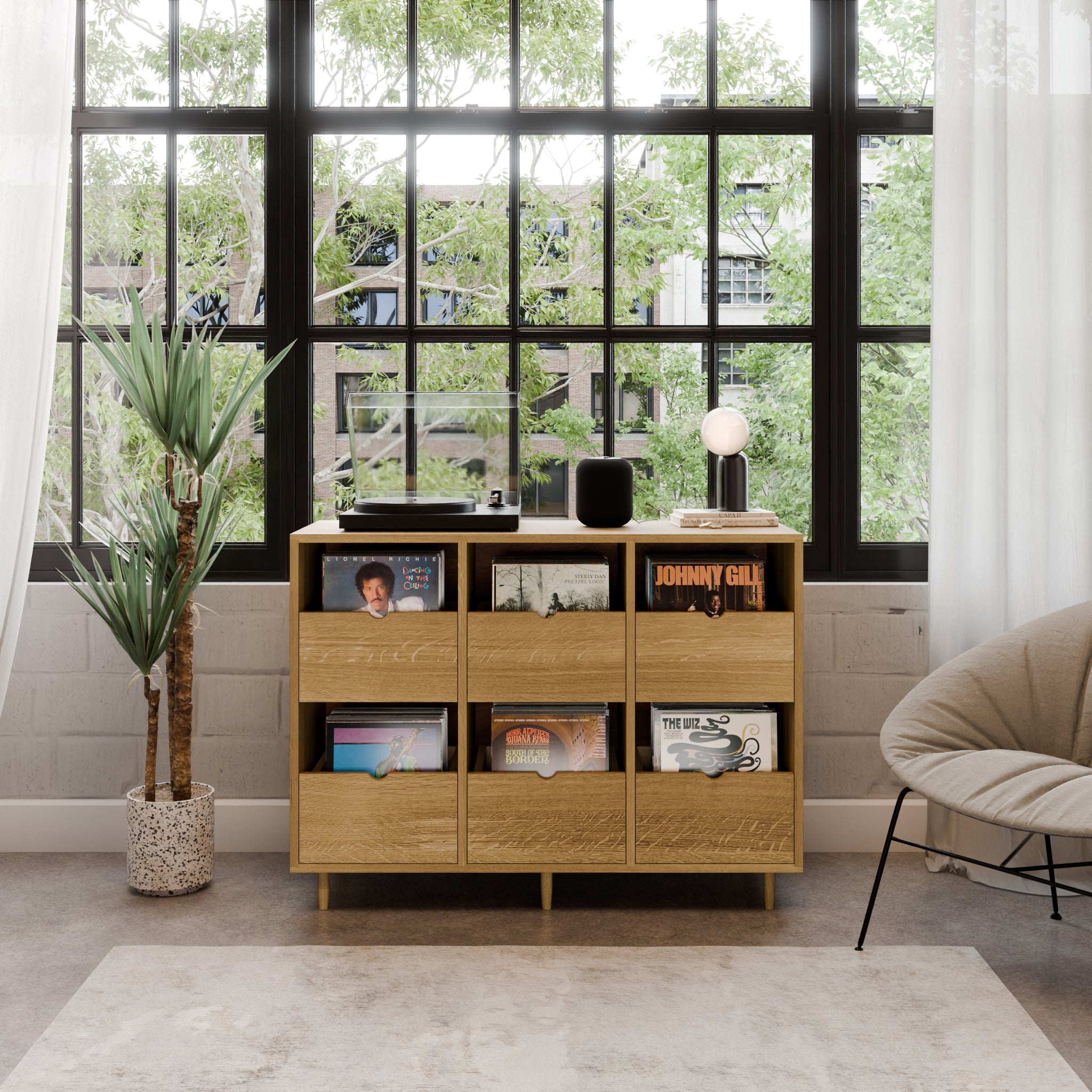 Record Credenza in White Oak - Krovel Six Drawer / 4" Handmade in Maine#configuration_six-drawer