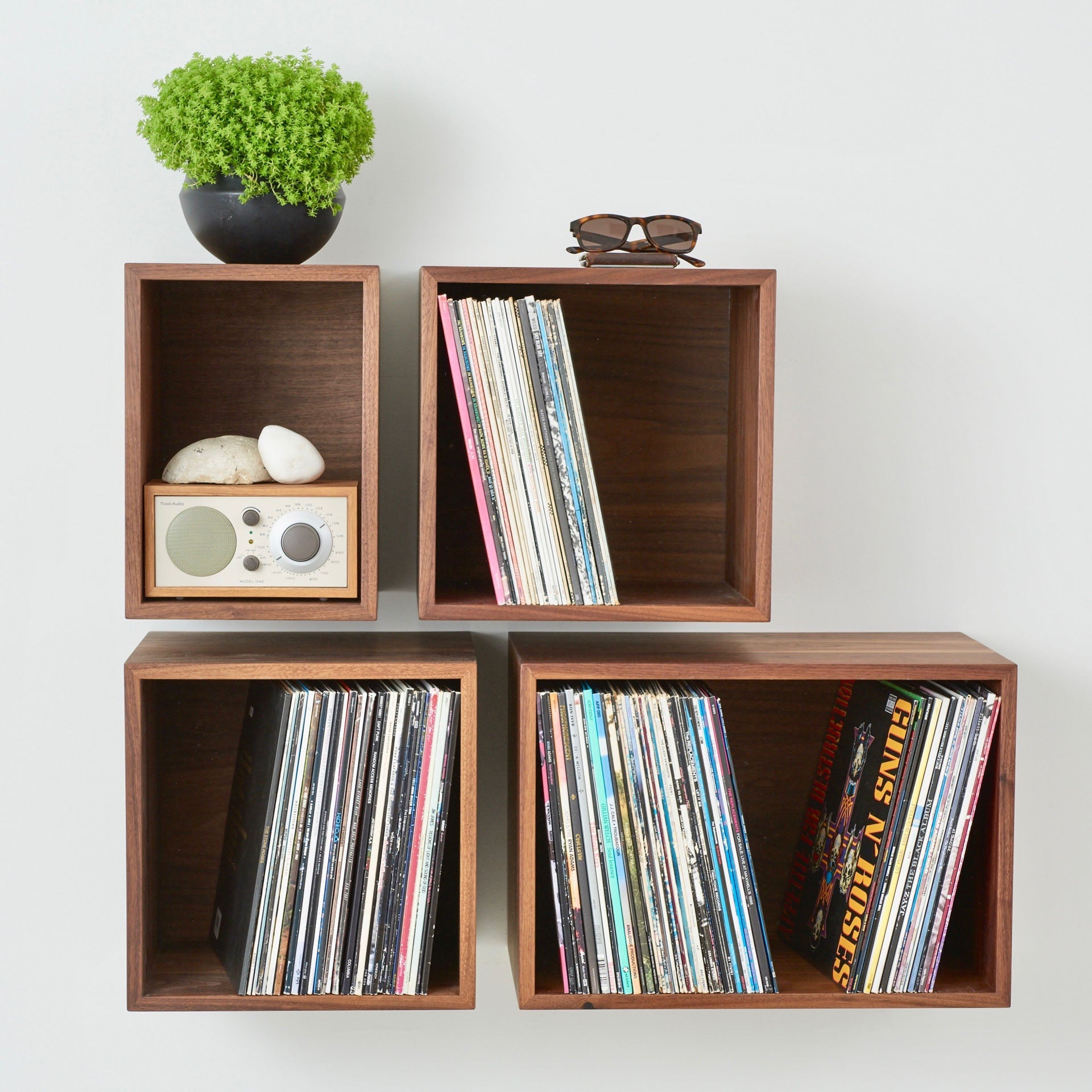 Record Storage Shelves in Walnut - Krovel Handmade in Maine