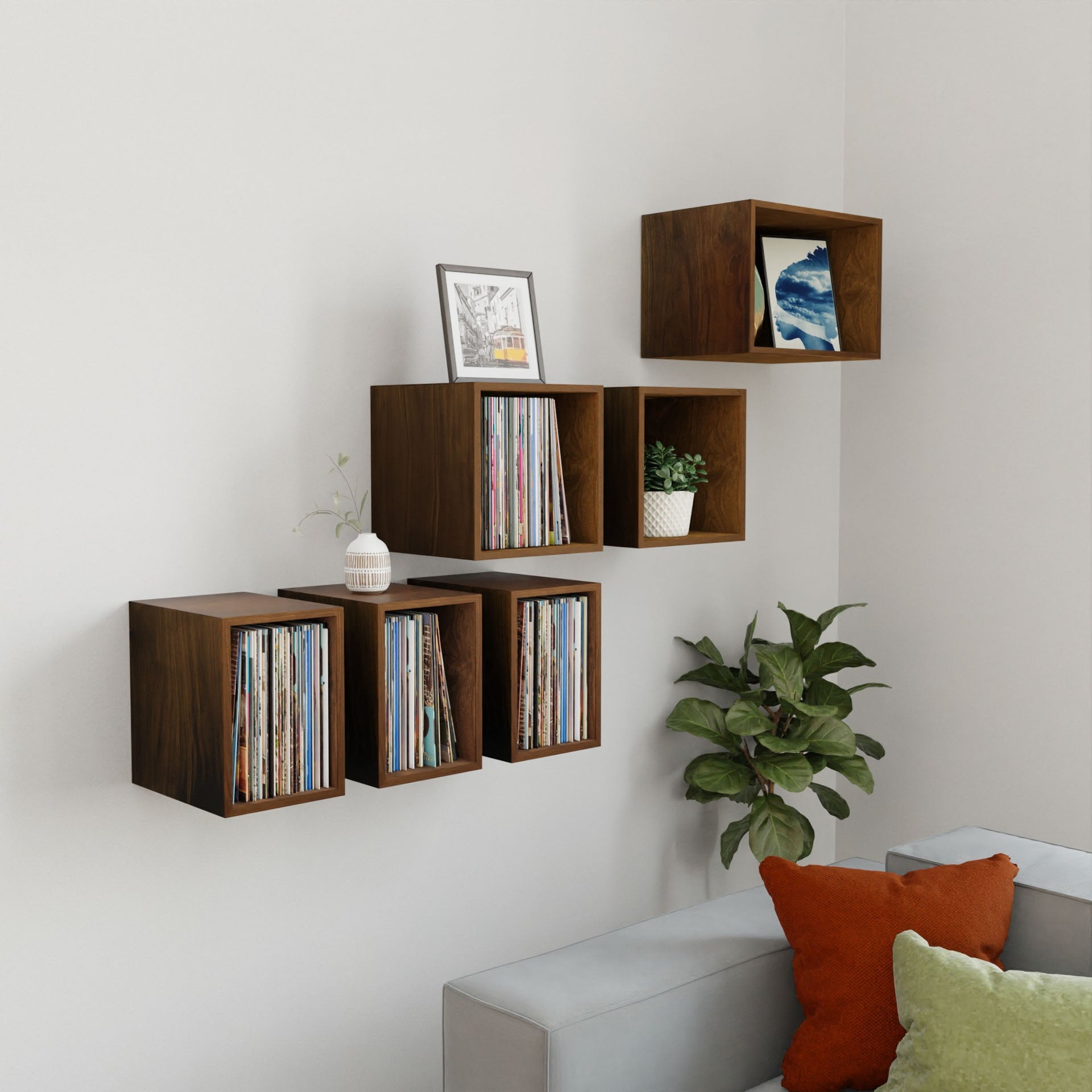 Record Storage Shelves in Walnut - Krovel Handmade in Maine