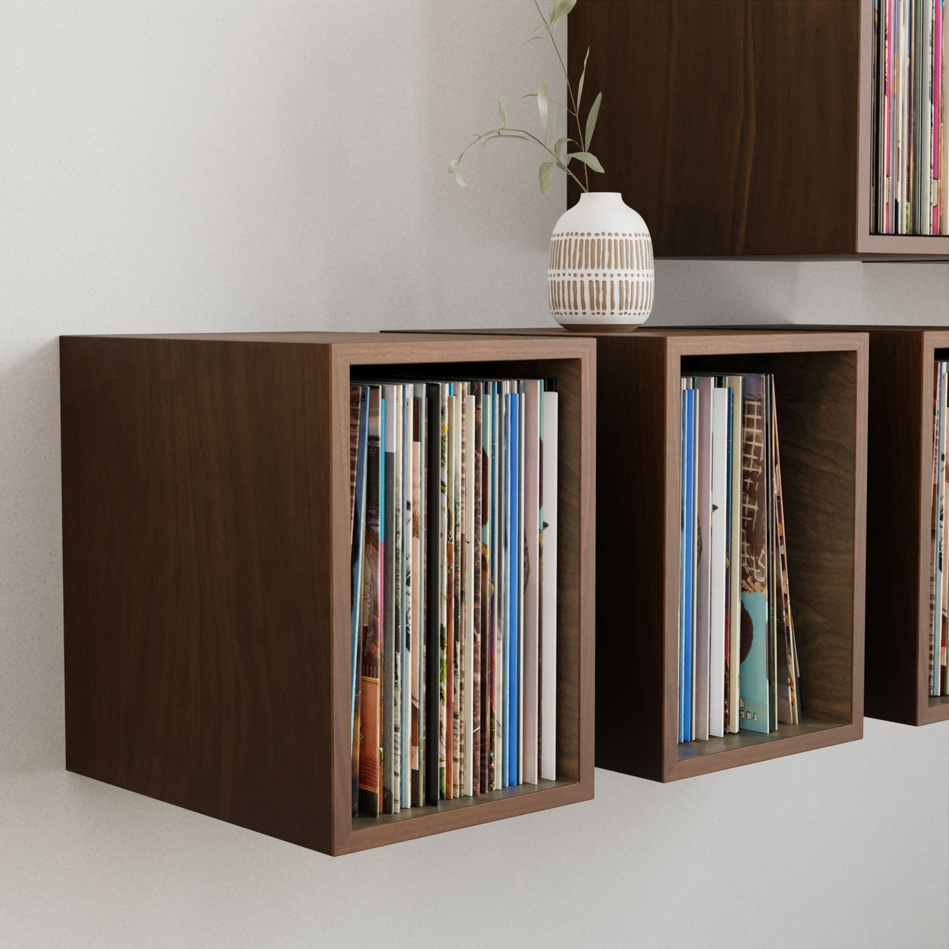 Record Storage Shelves in Walnut - Krovel Handmade in Maine