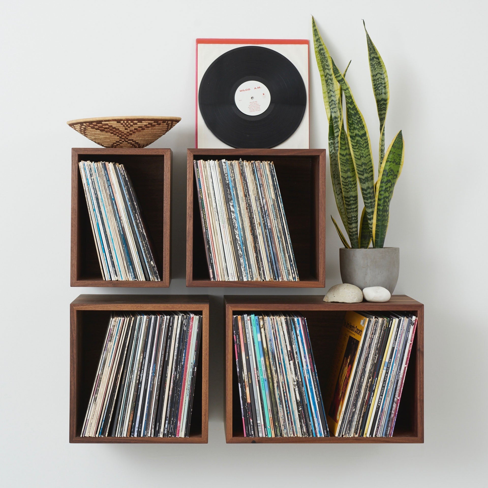 Record Storage Shelves in Walnut - Krovel Handmade in Maine