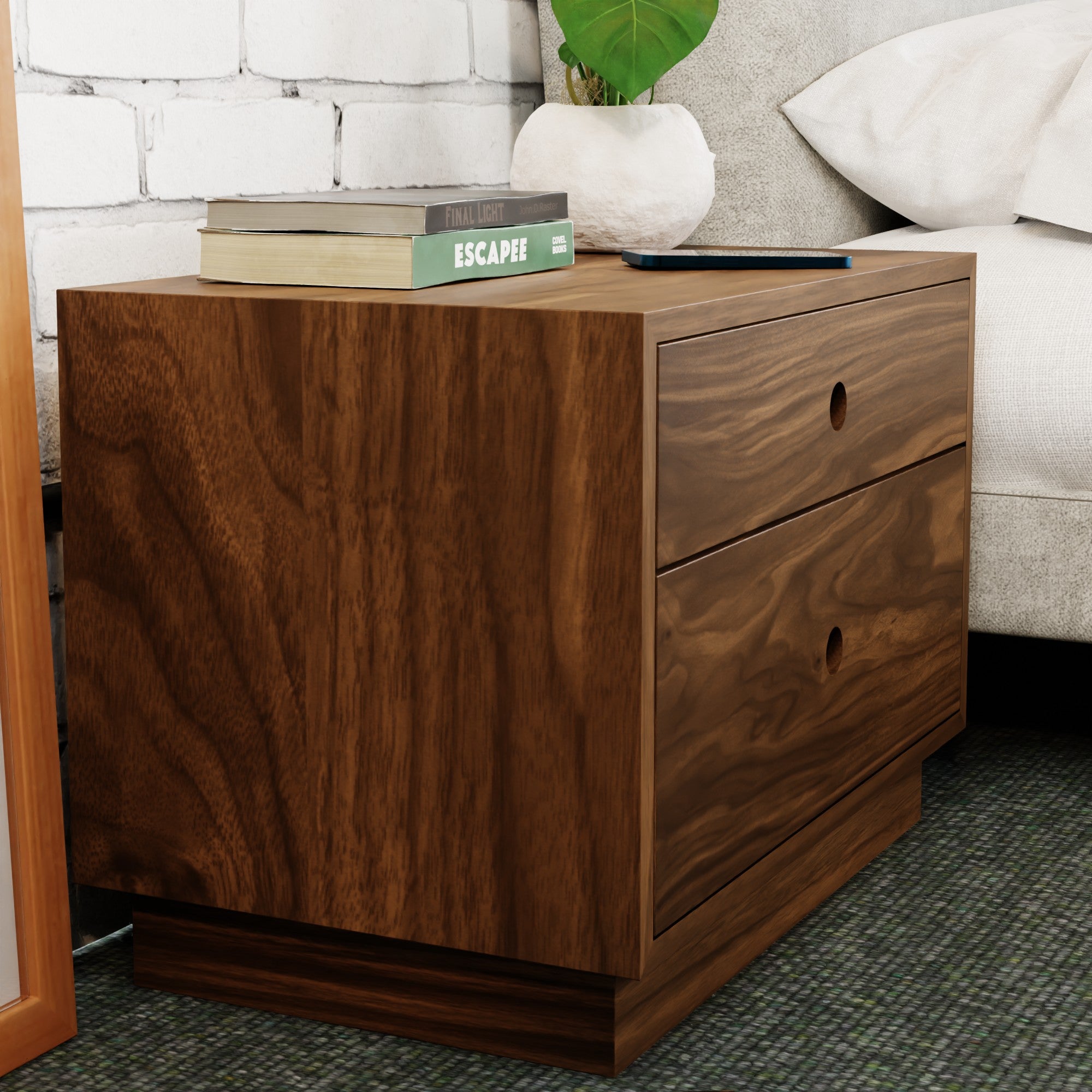 Walnut Freestanding Nightstand with Double Drawers - Krøvel Furniture Co. Handmade in Maine