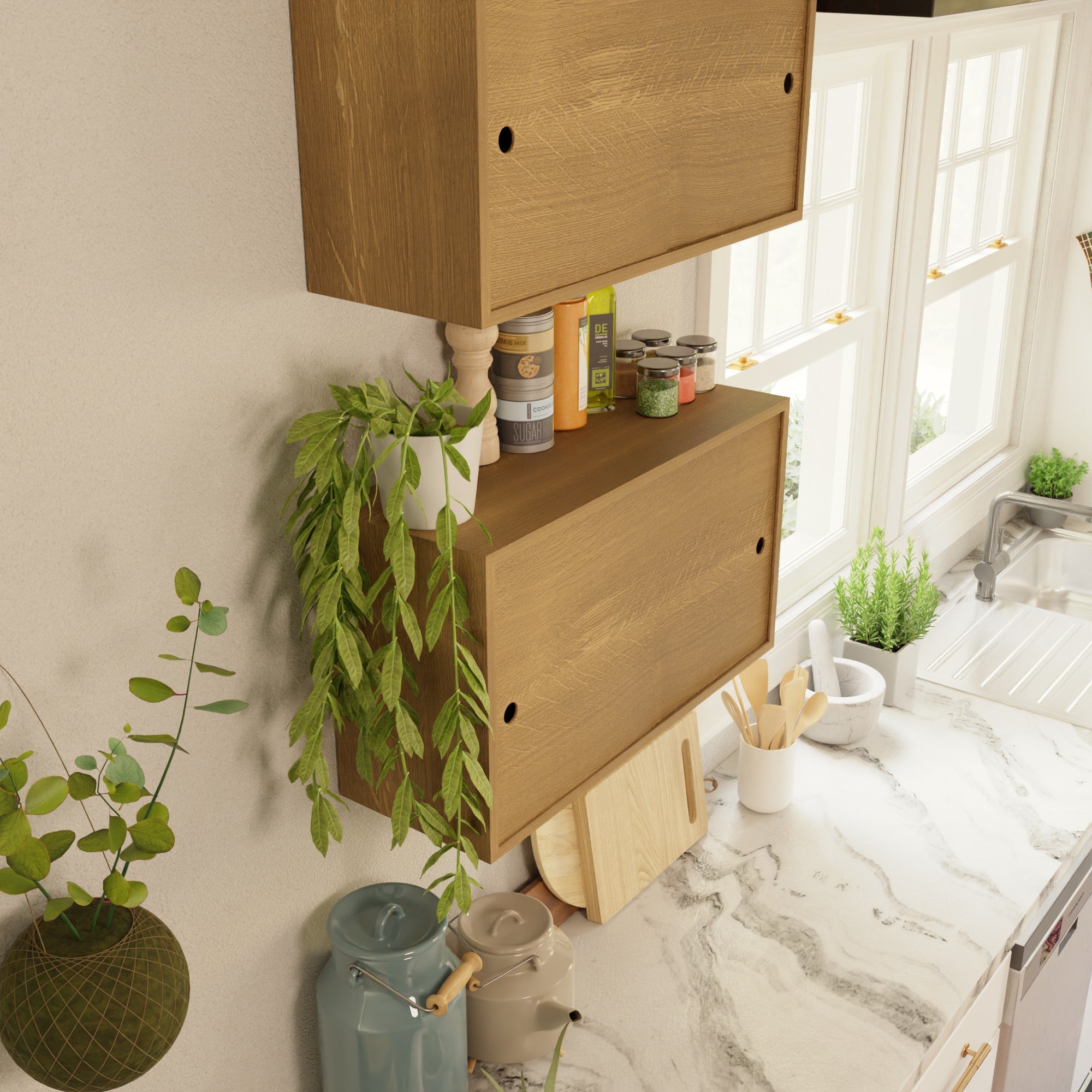 White Oak Cupboard with Shelf and Sliding Doors - Krøvel Furniture Co. Handmade in Maine