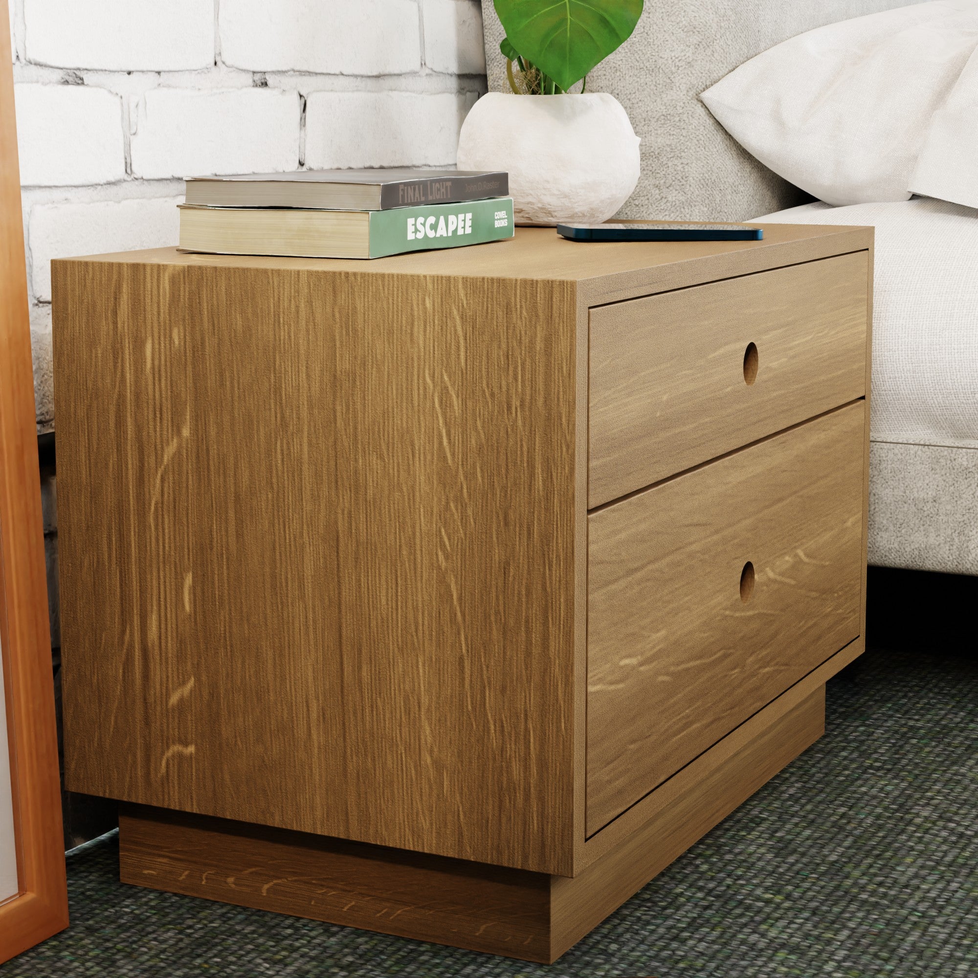 White Oak Freestanding Nightstand with Double Drawers - Krøvel Furniture Co. Handmade in Maine