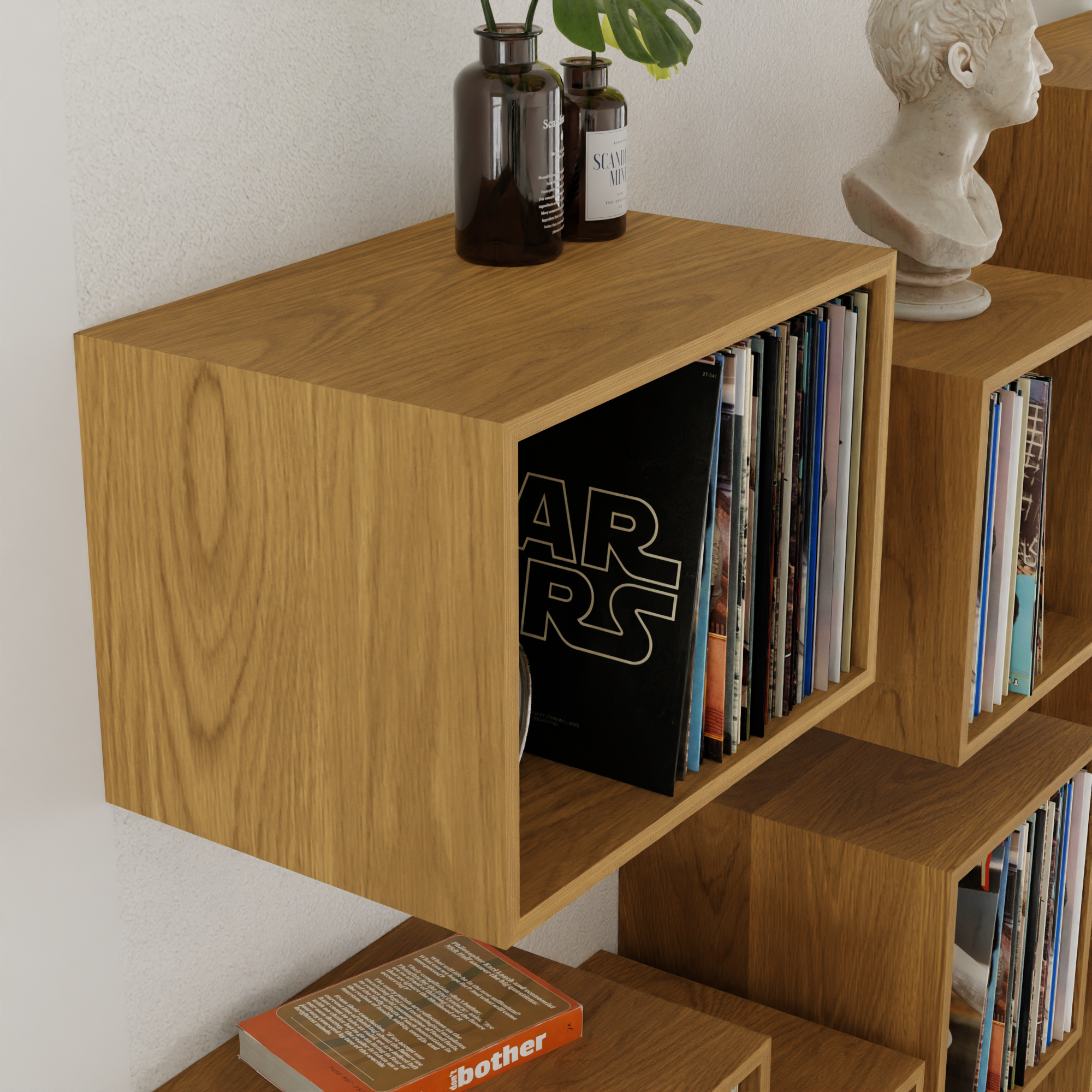 Floating Bookshelf Storage Cabinet Handmade in Solid Hardwood 