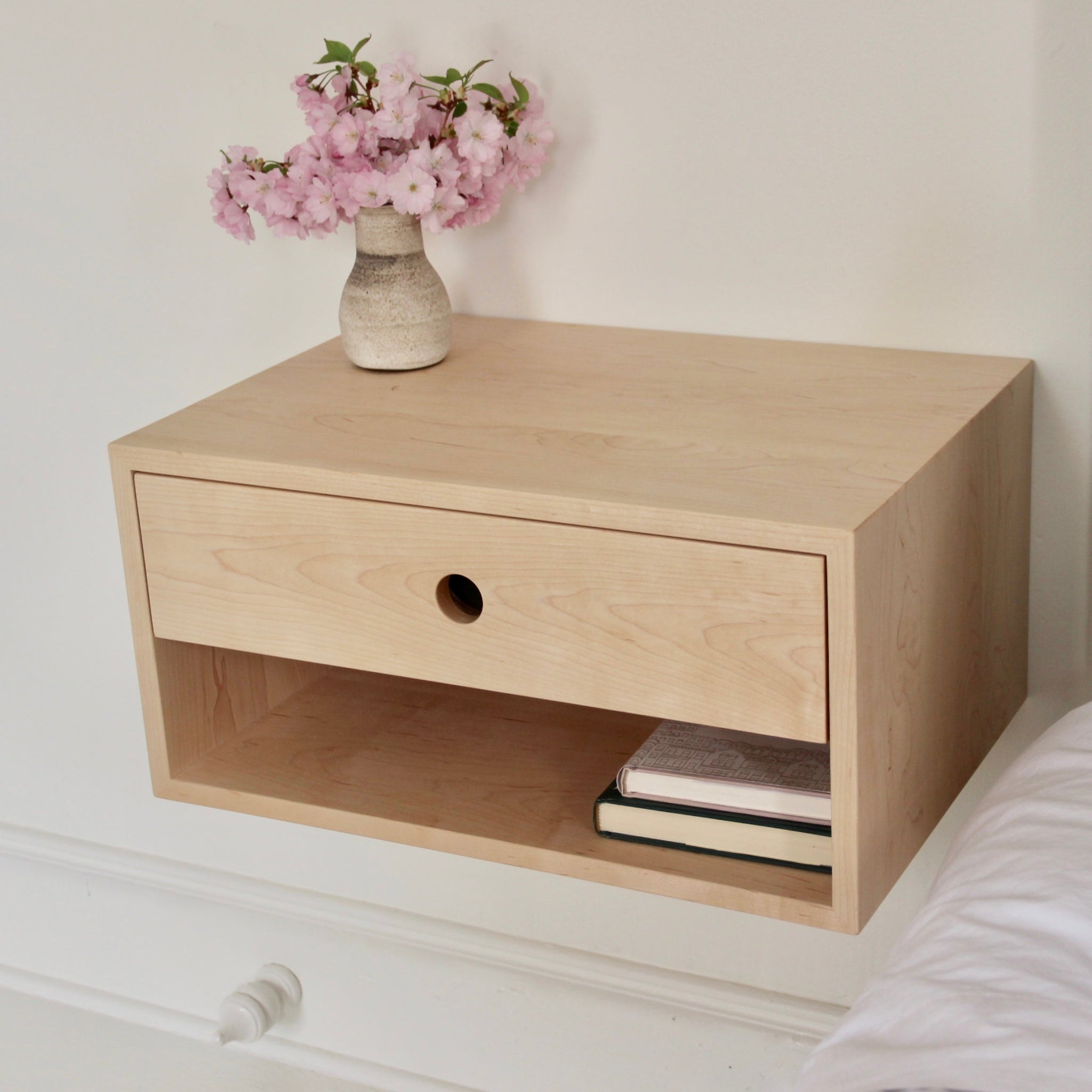 Double Tall Floating Nightstand in Maple - Krøvel Furniture Co. Handmade in Maine