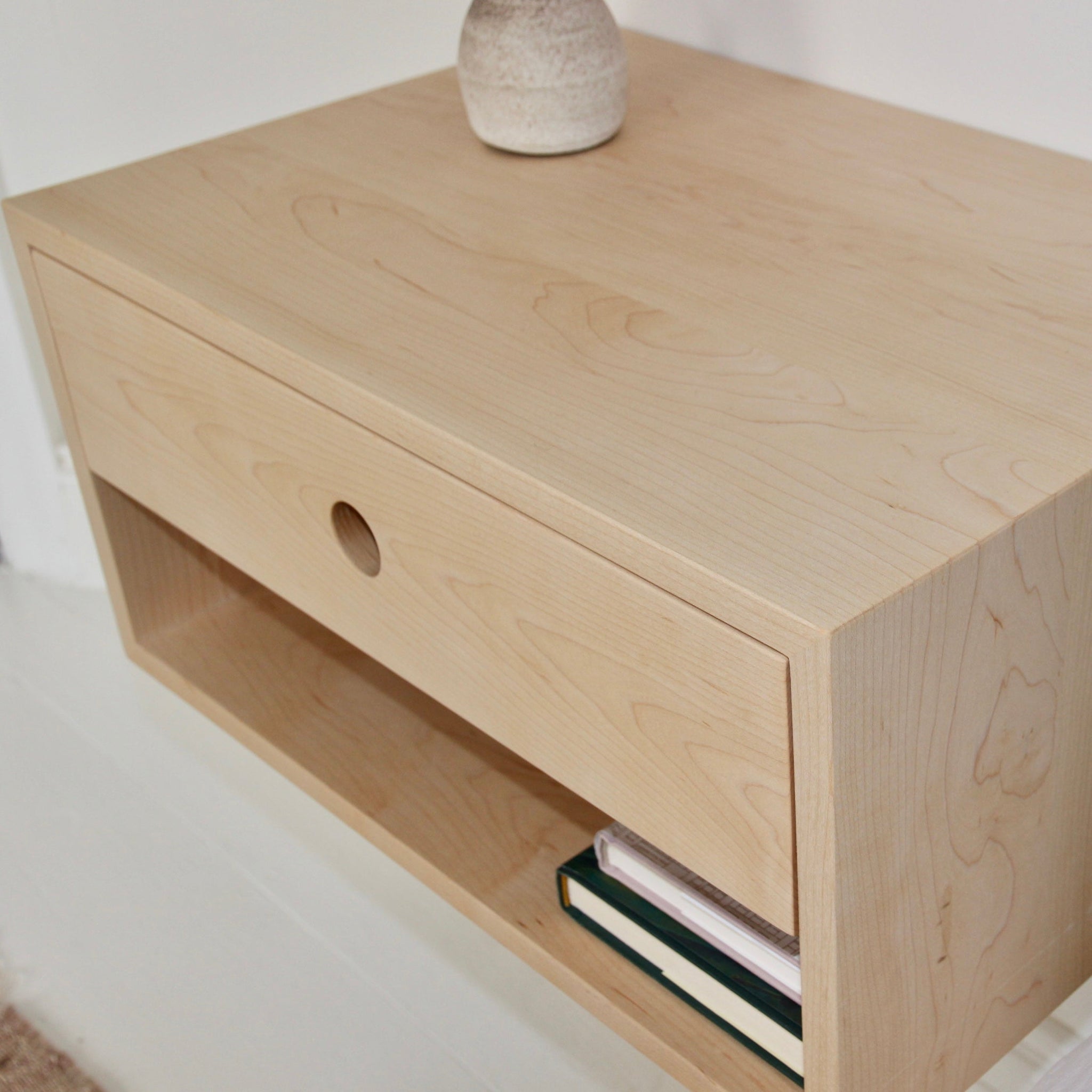 Double Tall Floating Nightstand in Maple - Krøvel Furniture Co. Handmade in Maine