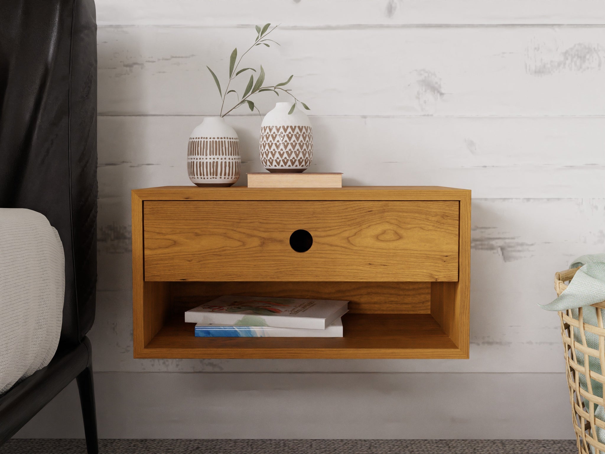 Double Tall Floating Nightstand in Solid Cherry - Krøvel Furniture Co. Handmade in Maine