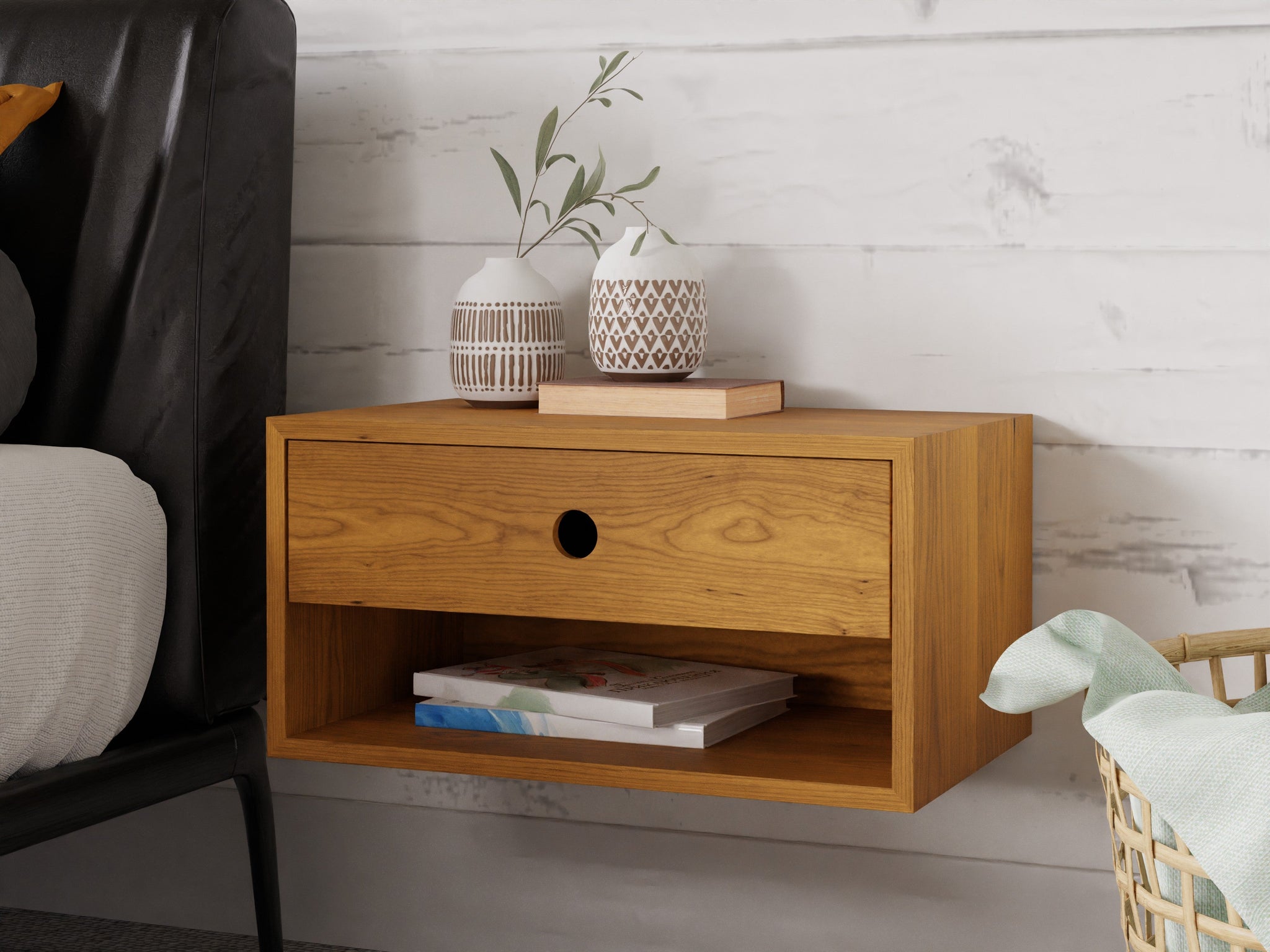 Double Tall Floating Nightstand in Solid Cherry - Krøvel Furniture Co. Handmade in Maine