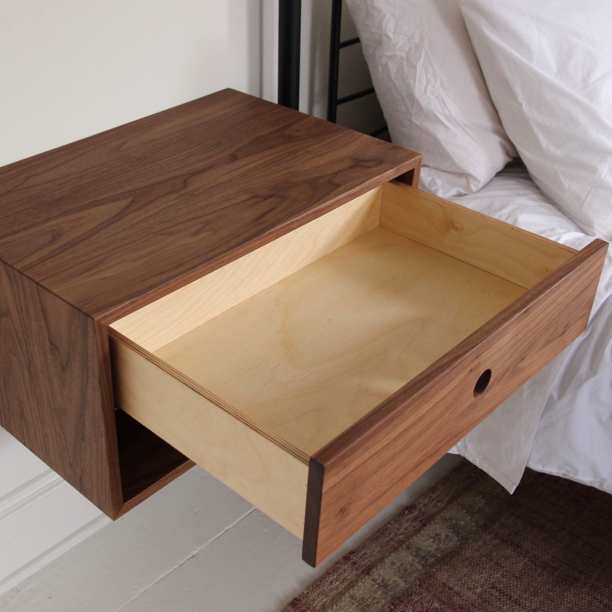 Double Tall Floating Nightstand in Walnut - Krøvel Furniture Co. Handmade in Maine
