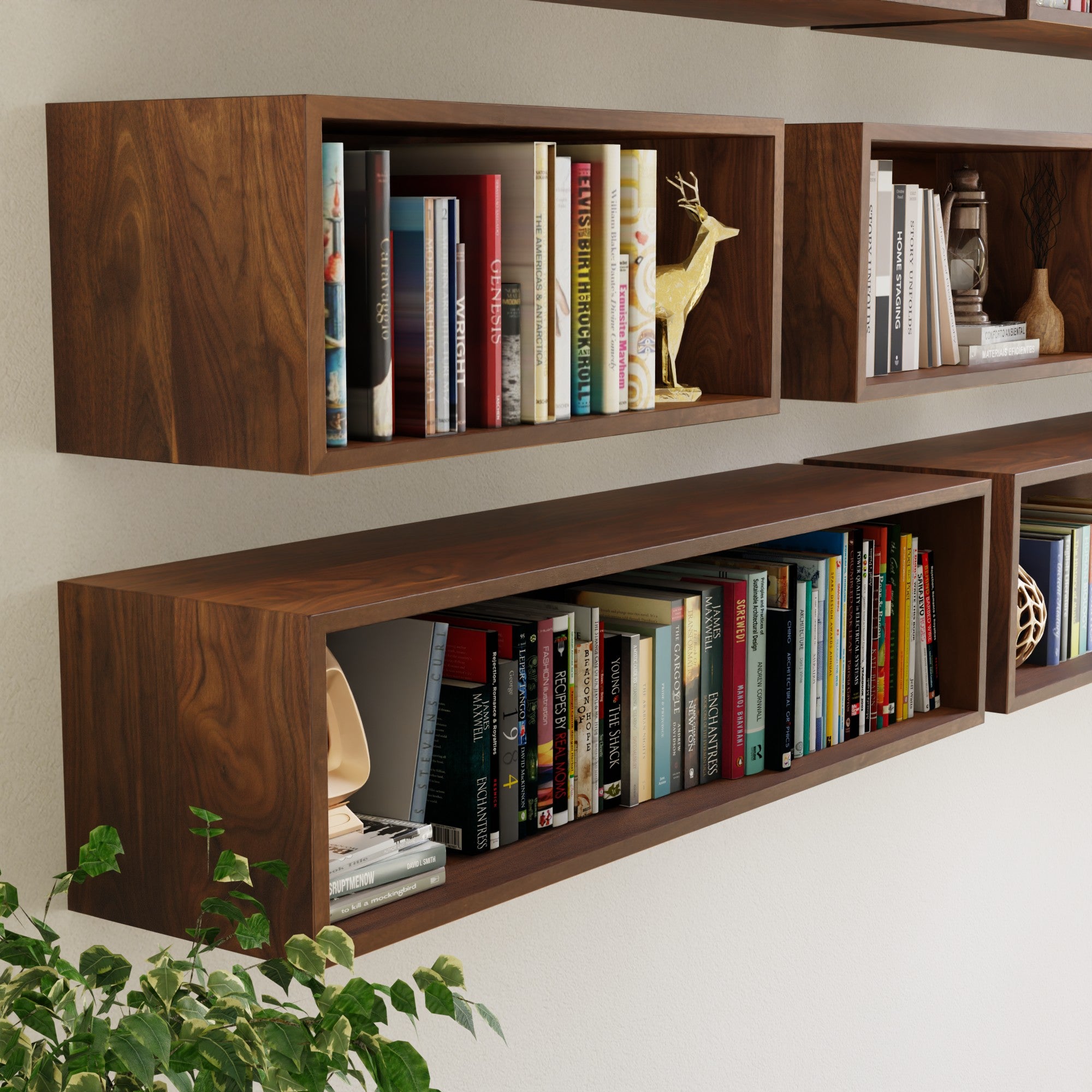 Floating Bookshelf in Solid Walnut - Krøvel Furniture Co. Handmade in Maine