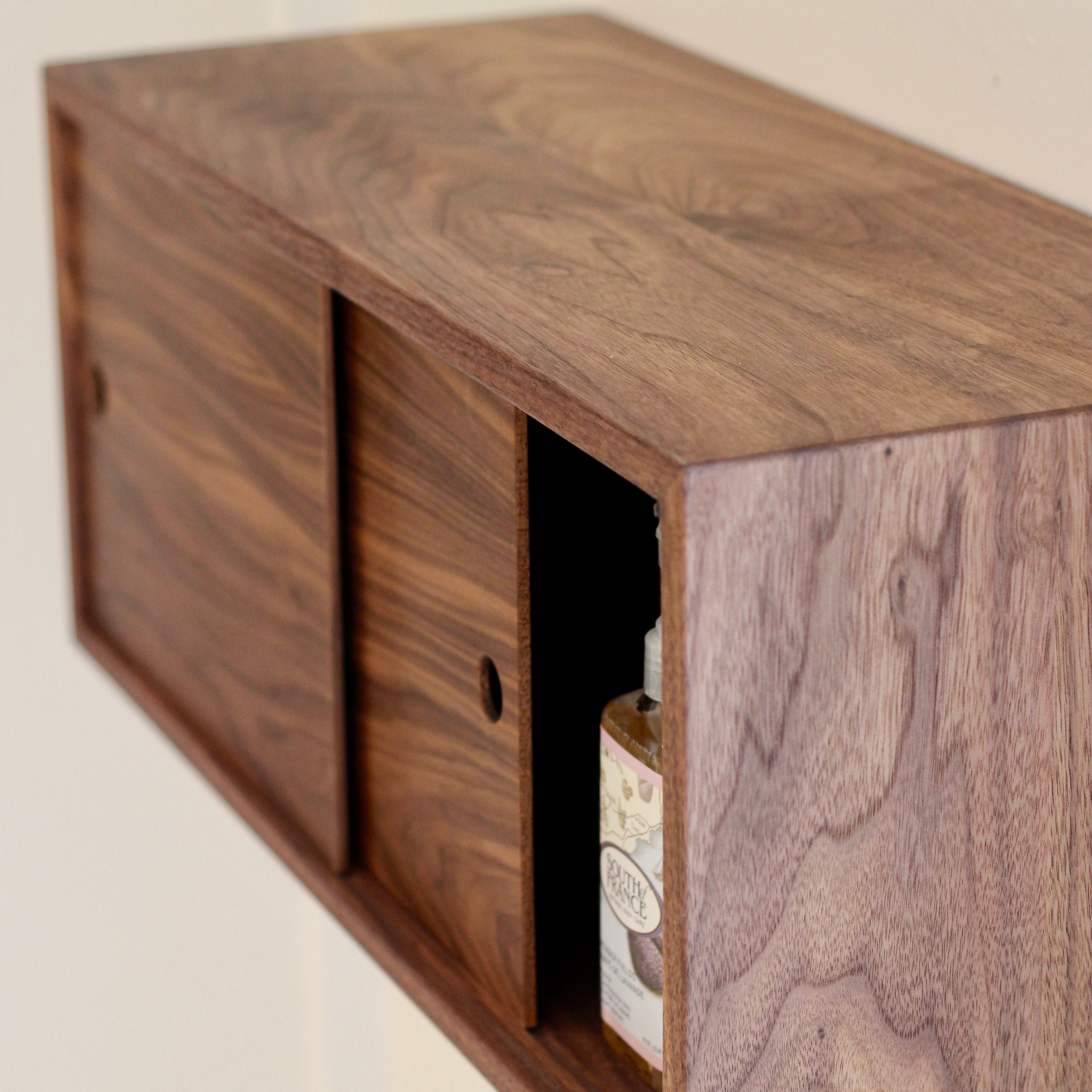 Floating Storage Cabinet With Sliding Doors Handmade in Solid
