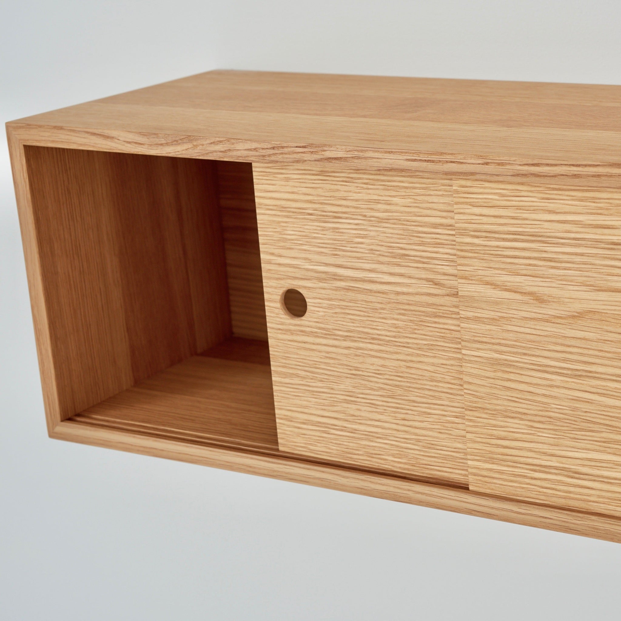 Floating Storage Cabinet With Sliding Doors Handmade in Solid White Oak 