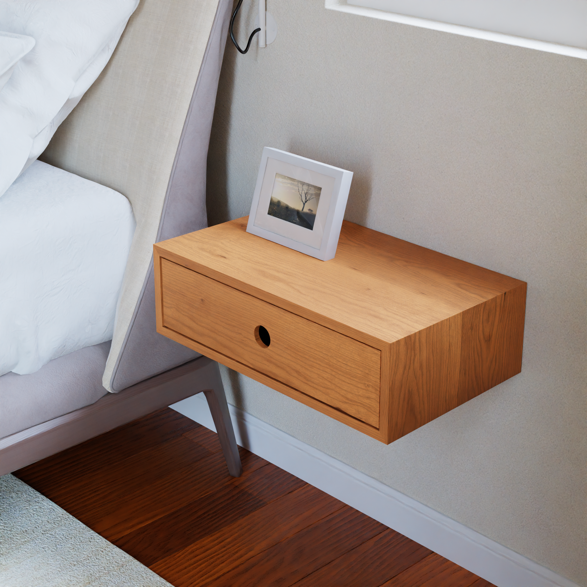 Cherry Floating Nightstand w Drawer